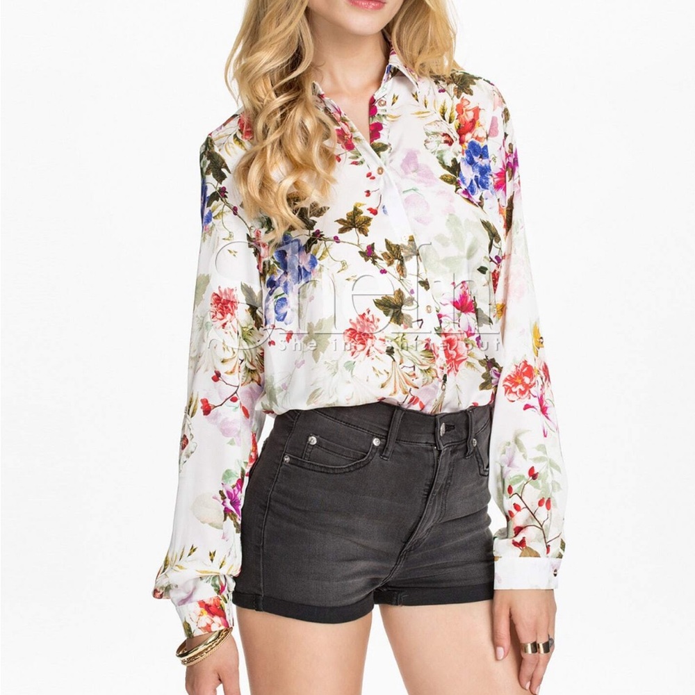 River Island Satin Floral Tunic Length Button Down Collared Shirt, sz UK 10